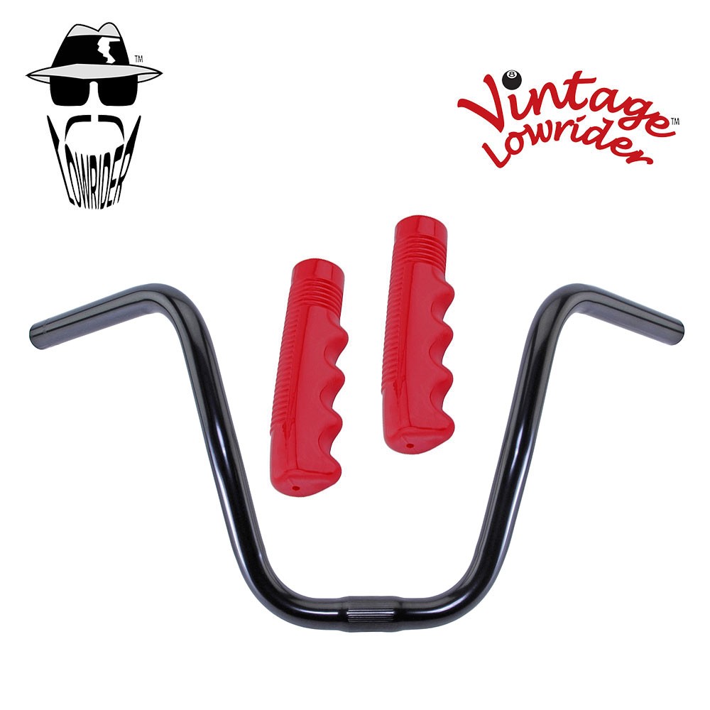 Original Lowrider 9" 25.4 D Handlebar Black 120mm Grips Solid/Red