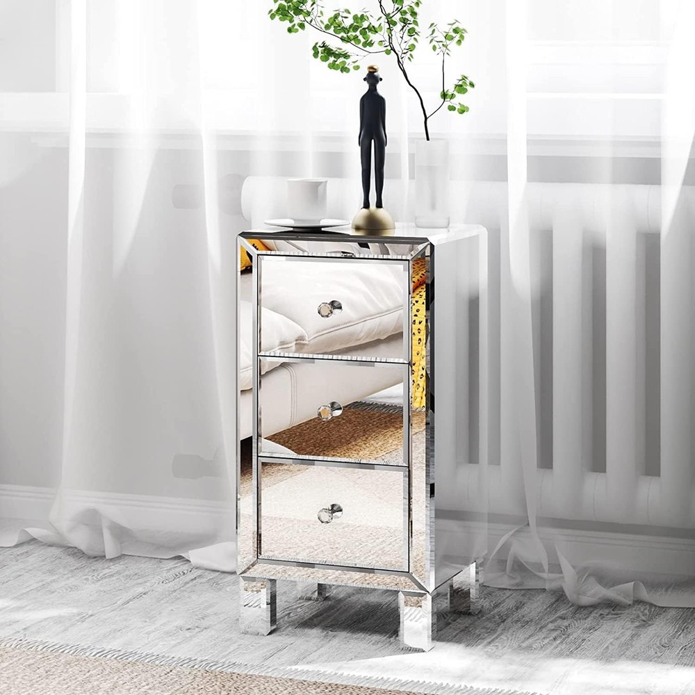 3-Drawer Mirrored Nightstand Set of 2, End Table, Bedside Table, bed sets