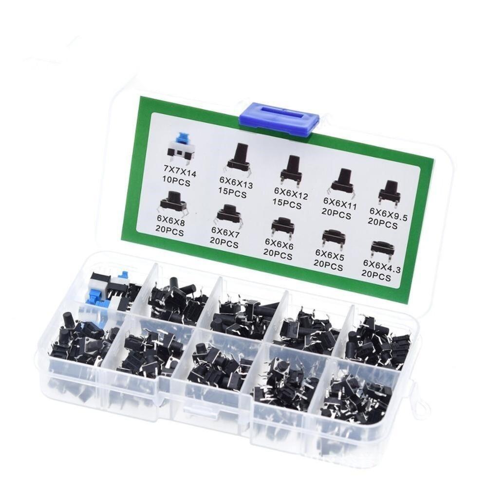 Push Button Tactile Switch Kit 180 Pieces Boxed with Multiple Trigger Sizes