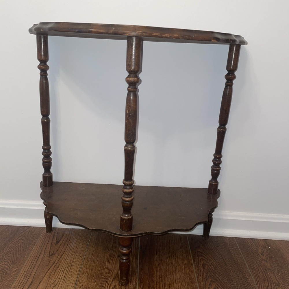 Rare DOUBLE SHELF Antique Demilune Entry Table Side Tables MCM Excellent