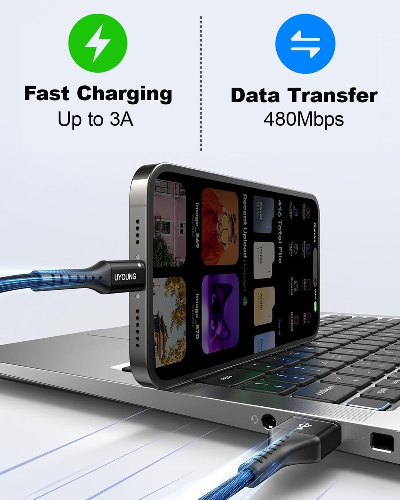 Multi Charging Cable 2Pack 6FT, 3 in 1 Charger Braided Black