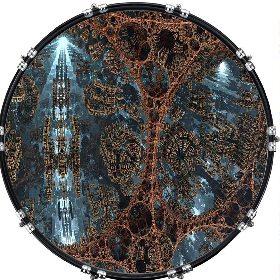 Custom 22" Kick Bass Drum Head Graphical Image Front Skin Digital Architecture