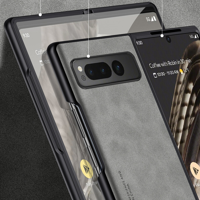 For Google Pixel Fold Shockproof Plain Leather Skin-Friendly Slim Phone Case