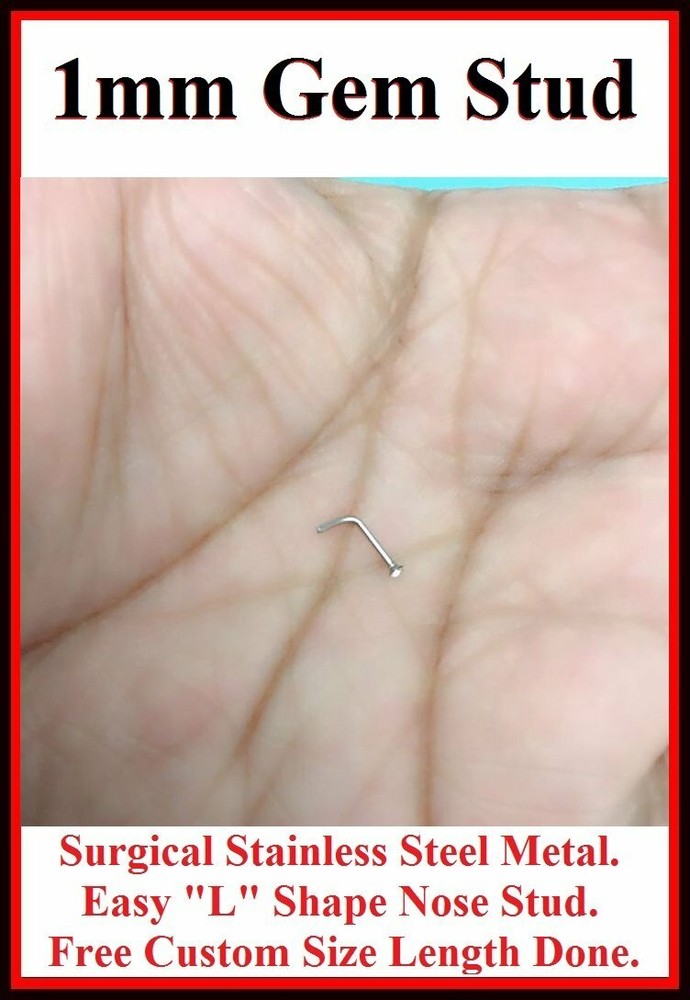 TINY TINY (Only 1mm) SMALLEST GEM 20g Sterilized Stainless Steel Nose "L" Stud.