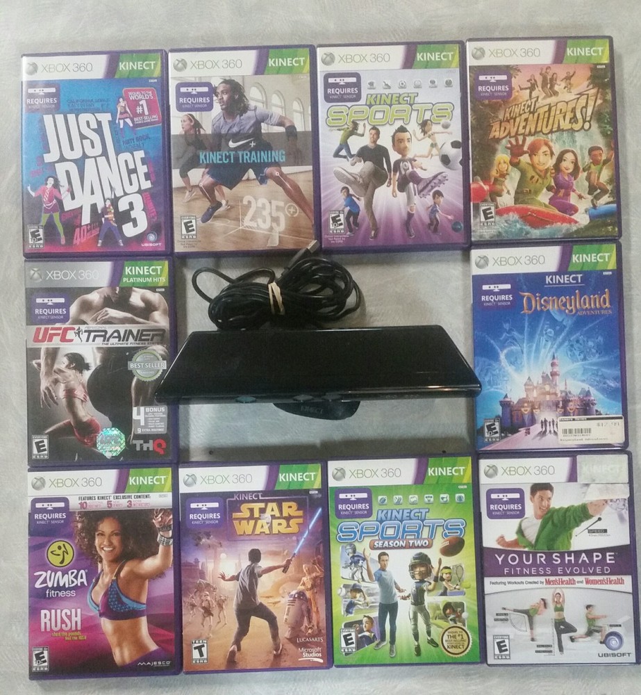 Microsoft Xbox 360 Kinect Motion Sensor Bar Black & 3 games - bundle