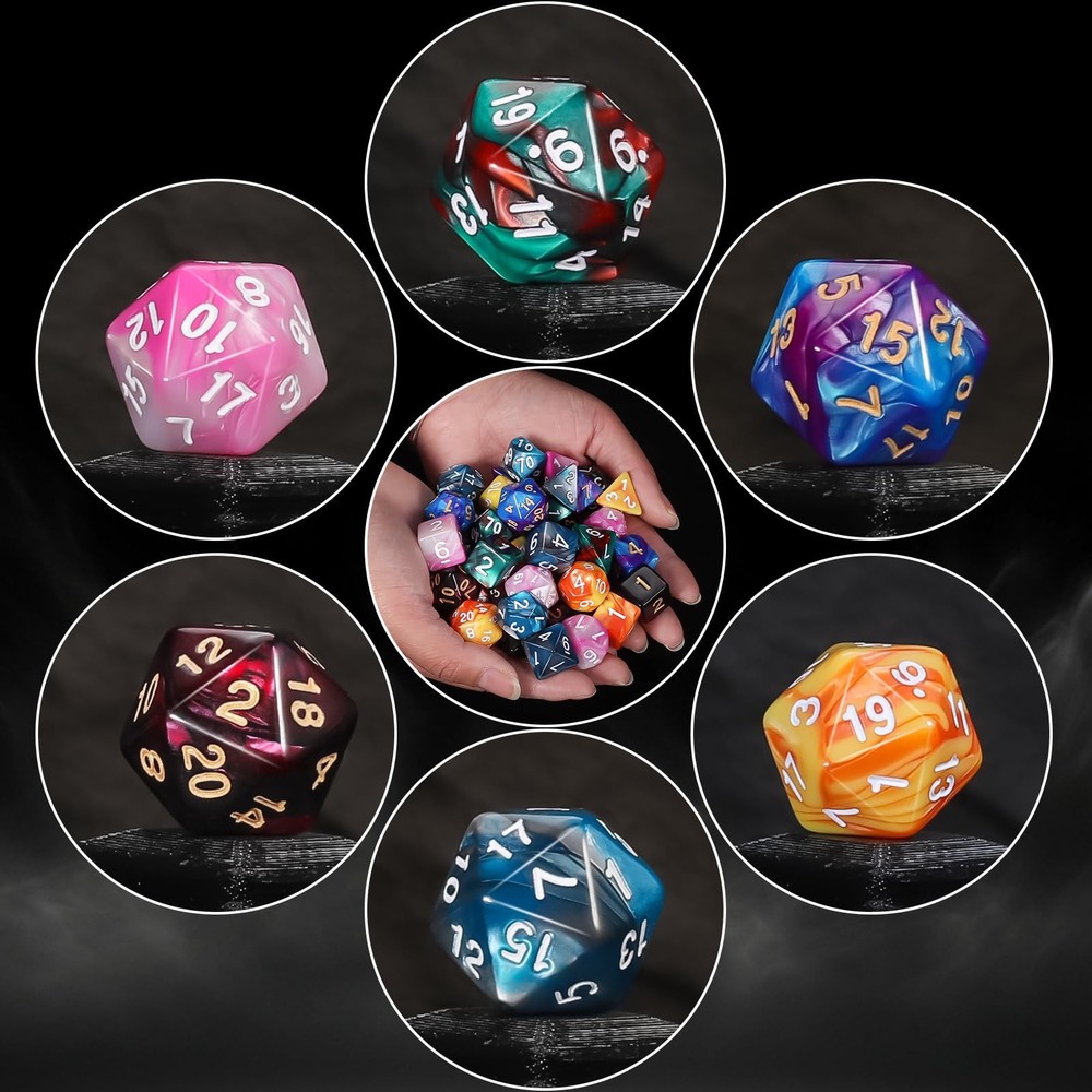 QMay DND Dice Sets - 6 X 7 Polyhedral Dice (42pcs) with 6 Drawstring Bags for