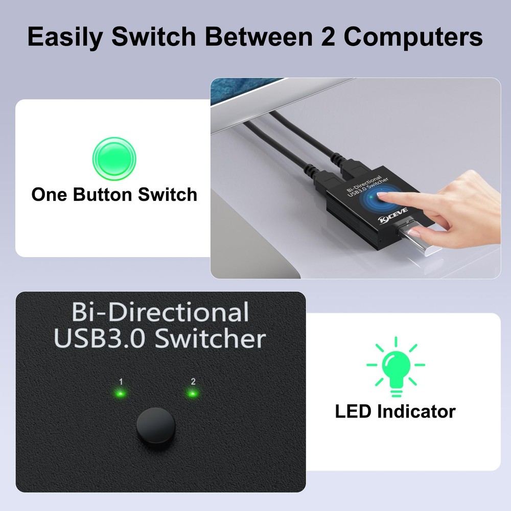 USB 3.0 Switch Selector, Bi-Directional USB Switch 2 in 1 Out / 1 in 2 Out, U...
