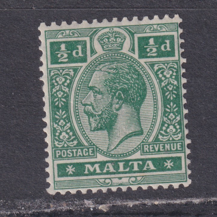 MALTA, 1919 KGV, Mult. CA, 1/2d. Deep Green, lhm.