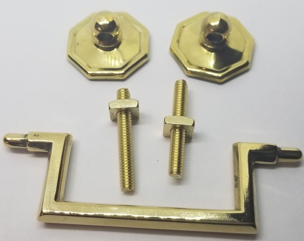 MEDIUM BRIGHT BRASS 3" Centers Colonial Revival Drawer Pull Square Handles KNOB