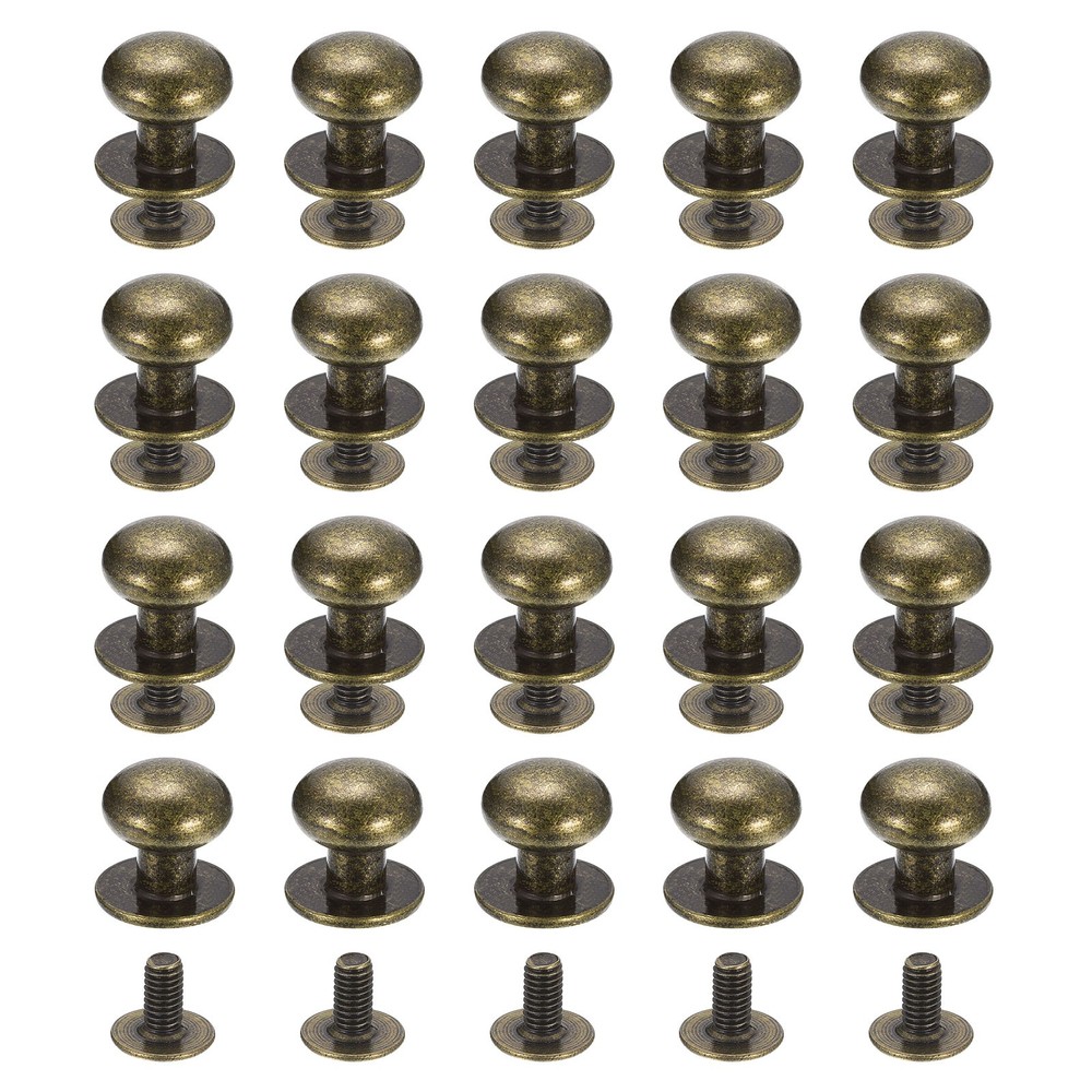 10mm Ball Head Stud Rivets Screw Back, 20Pack Round Head Button, Bronze Tone