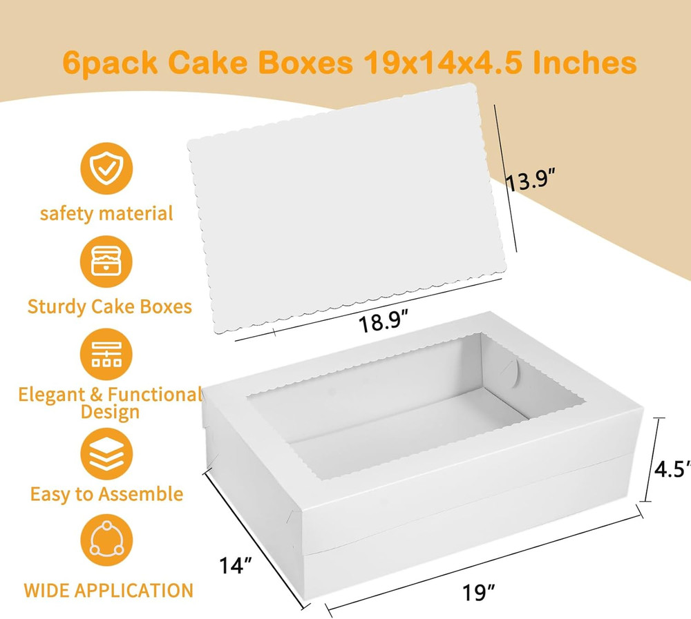 6-Pack White Bakery Boxes with Window for Cakes, Cupcakes, and Pastries