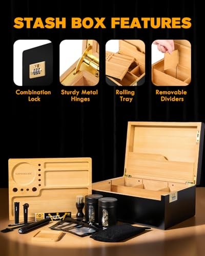 Large Bamboo Box with Combination Lock – Decorative Boxes with Removable Black