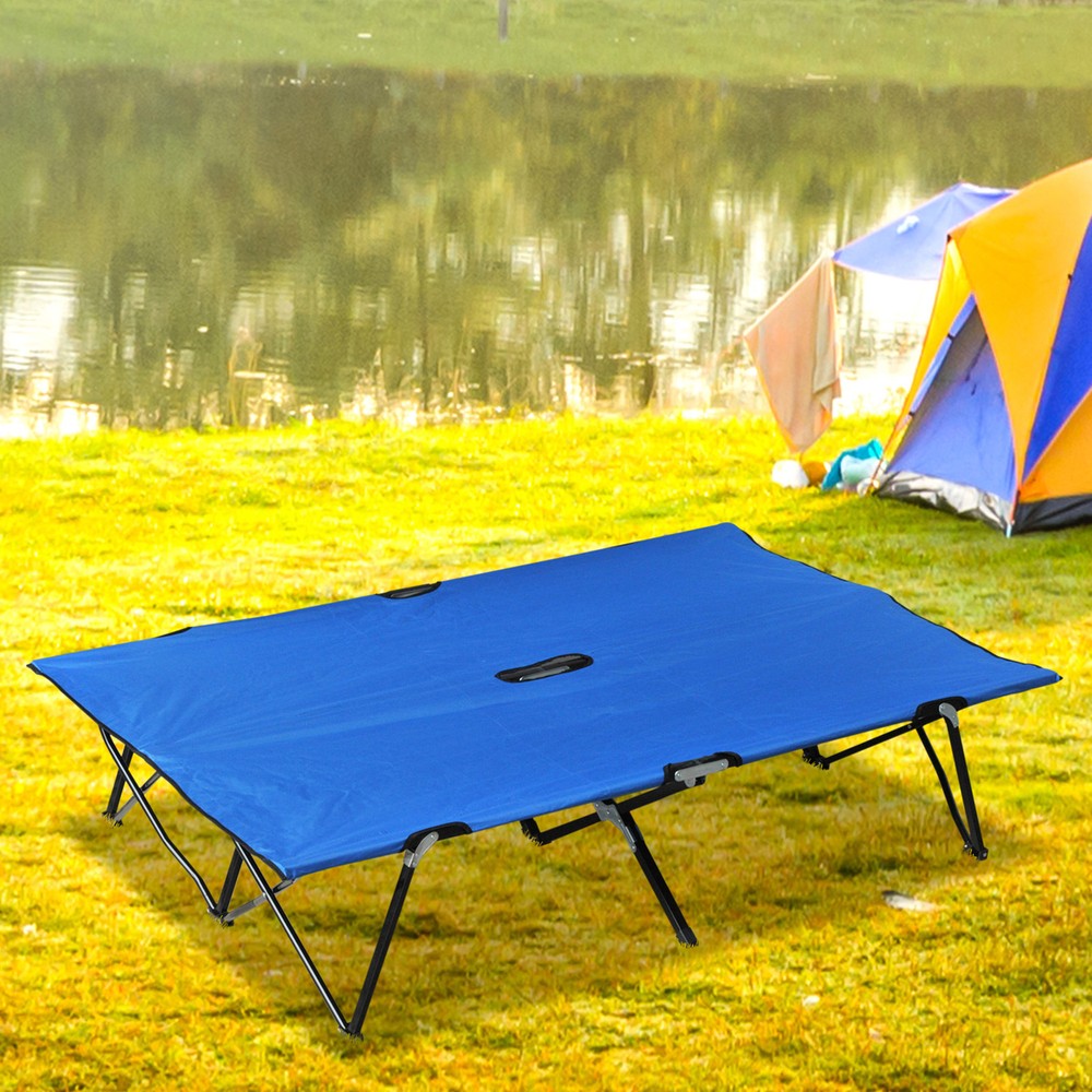 2 Person Folding Camping Cot for Adults Portable Elevated Double Sleeping Bed