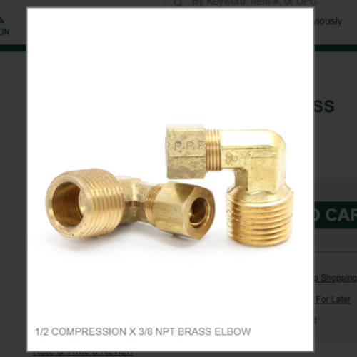 1/2 COMPRESSION X 3/8 NPT BRASS ELBOW # 69-86