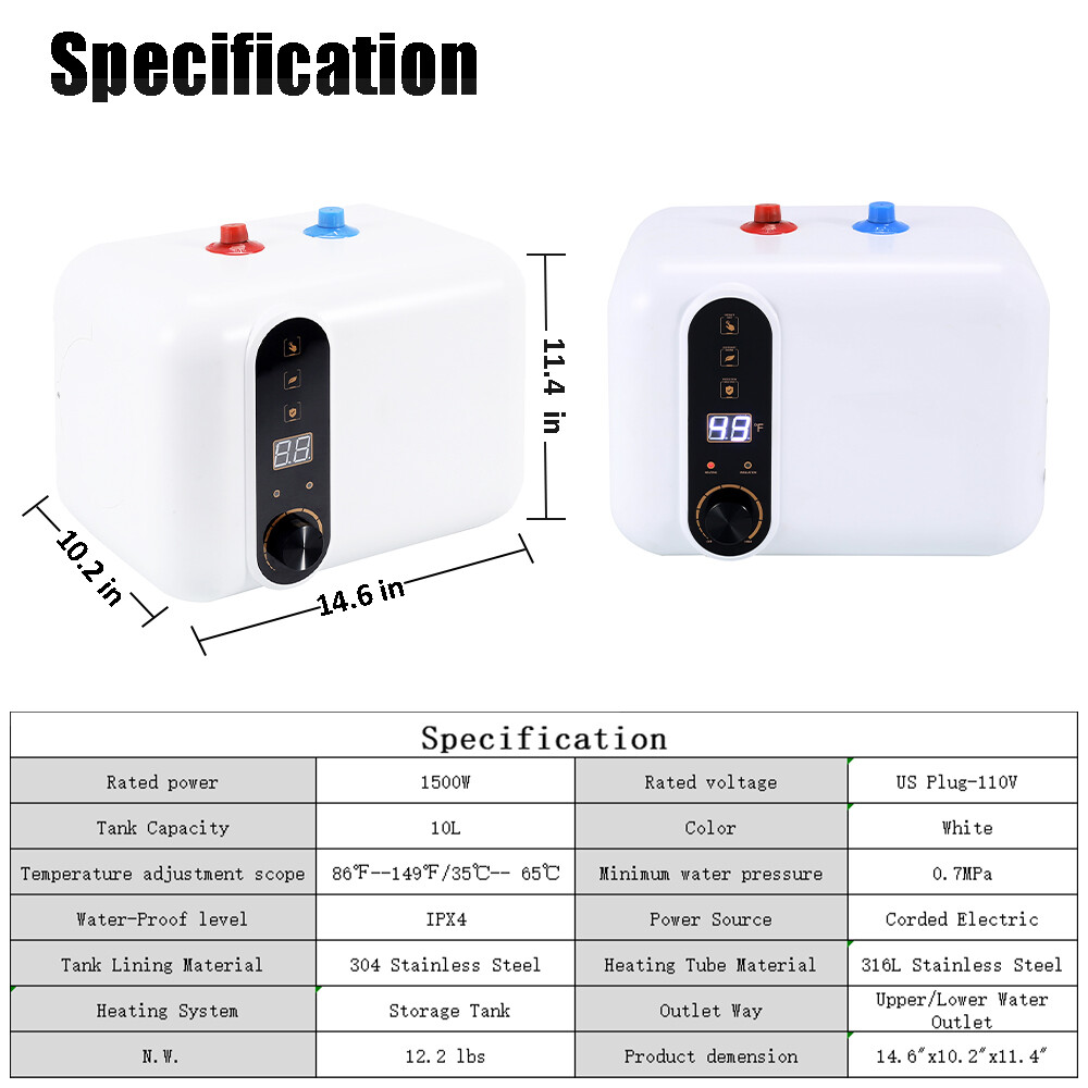 8/10/15L Electric Mini Tank Water Heater Kitchen Bathroom Home 95°F-167°F 110V