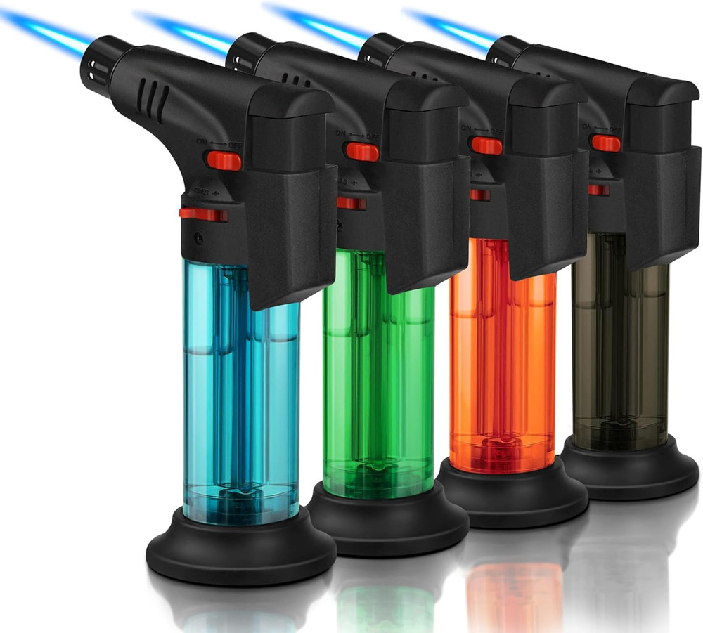 4 Pack of Torch Lighter, Jet Flame, Butane gas, Mini Refillable Windproof Lighte