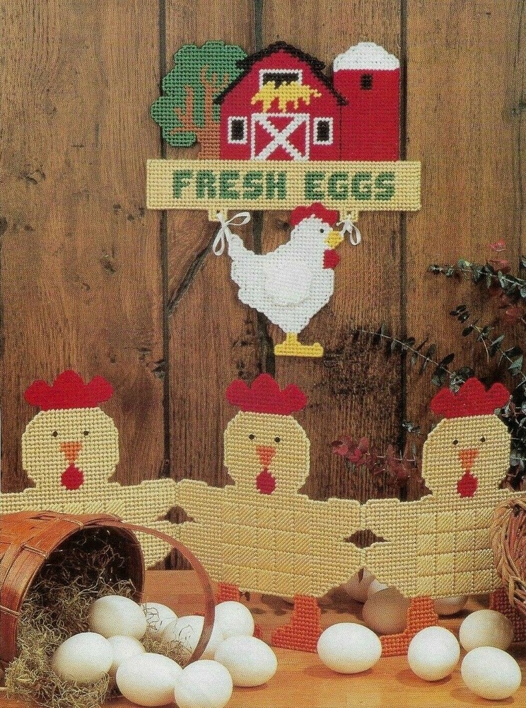 KITCHEN CHICKENS FARM WALL HANGING PLASTIC CANVAS PATTERN INSTRUCTIONS