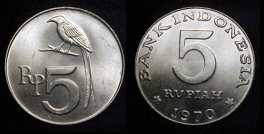 INDONESIA 1970 5 Rupiah Ch BU