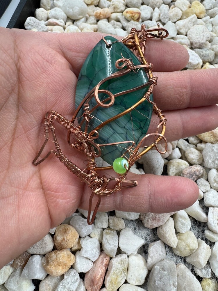 Handmade Wire Wrapped Agate Pendant - Green