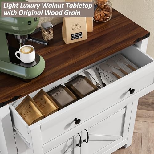 Farmhouse Storage Cabinet with 2 Doors Kitchen Cabinet with Walnut White