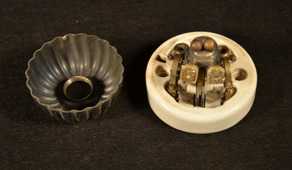 BRASS (or COPPER) & CERAMIC VICTORIAN JELLY MOLD TOGGLE LIGHT SWITCH