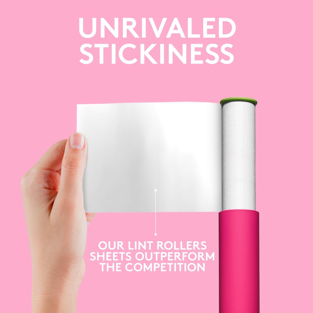 Flint Classic Pink Retractable Mini Lint Roller with 90 Extra 90 Sheets,