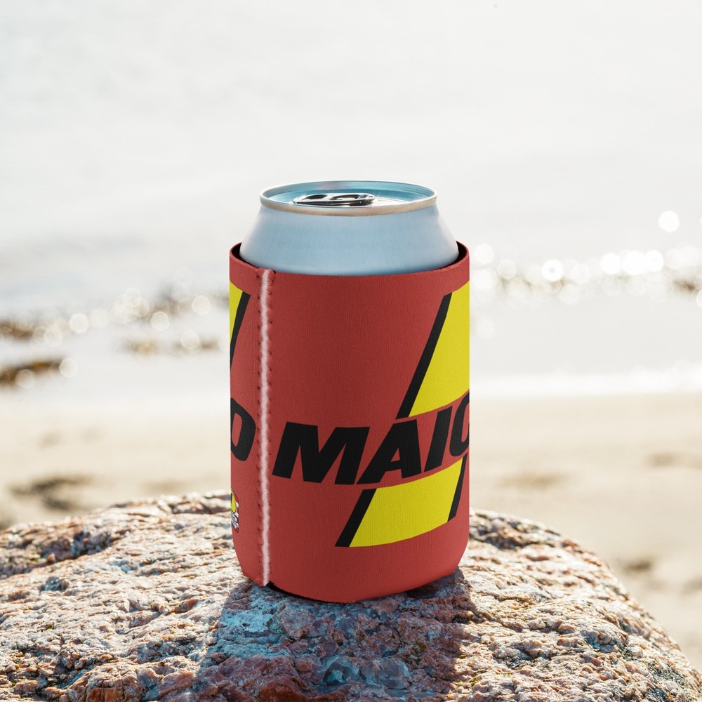 MAICO Yellow Stripe Red Moto Can Cooler