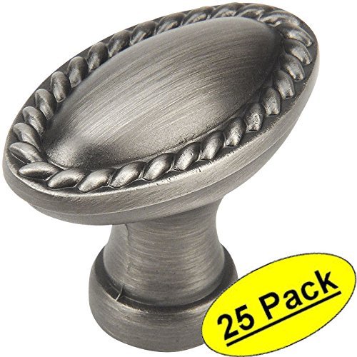 *25 Pack* Cosmas Antique Silver Oblong Rope Round Cabinet Knobs #4116AS