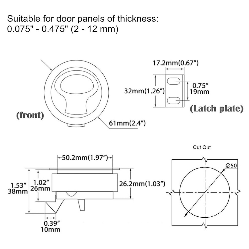2" Round Hole Flush Pull Locker Hatch Latch Lift Handle Marine Boat Hardware
