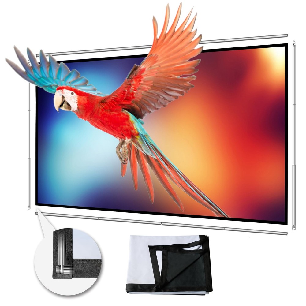 Foldable Projector Screen 70 inch with Lightweight Telescopic Pole Frame Wall...
