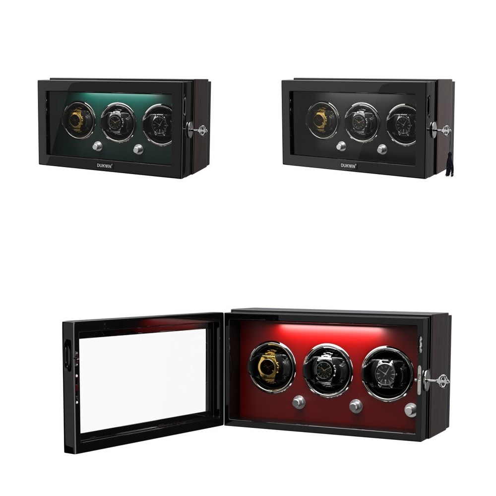 Automatic 3 Watch Winder Box LED Light Display Case Box With Lock Multi-colors