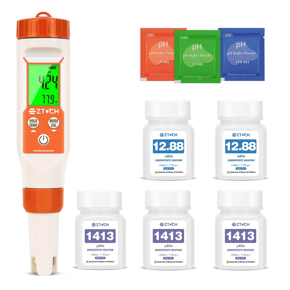 4 in 1 pH EC TDS Meter for Water Hydroponic with Calibration Solution,...