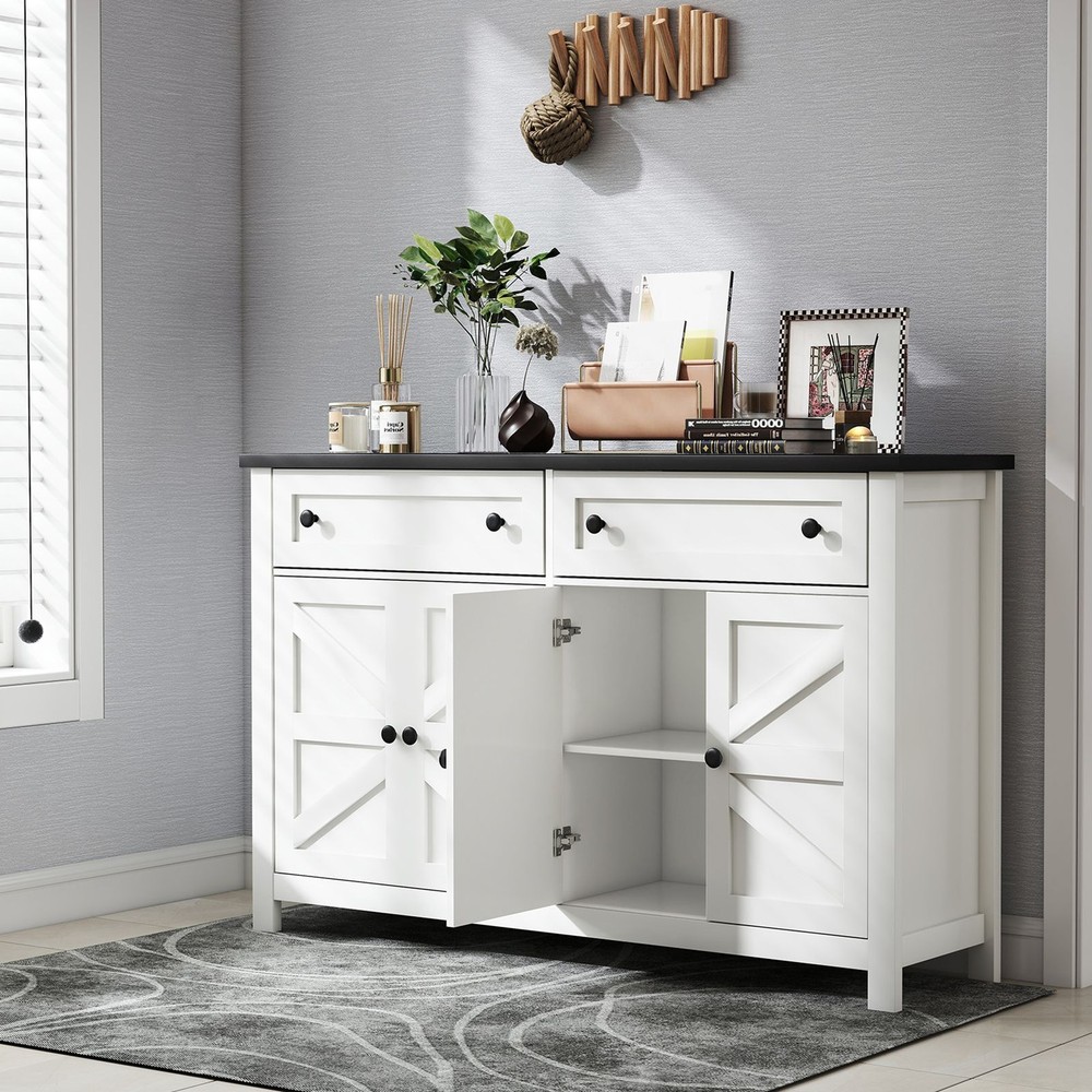 Kitchen Storage Buffet Cabinet: Sideboard Style Features Drawers & Doors