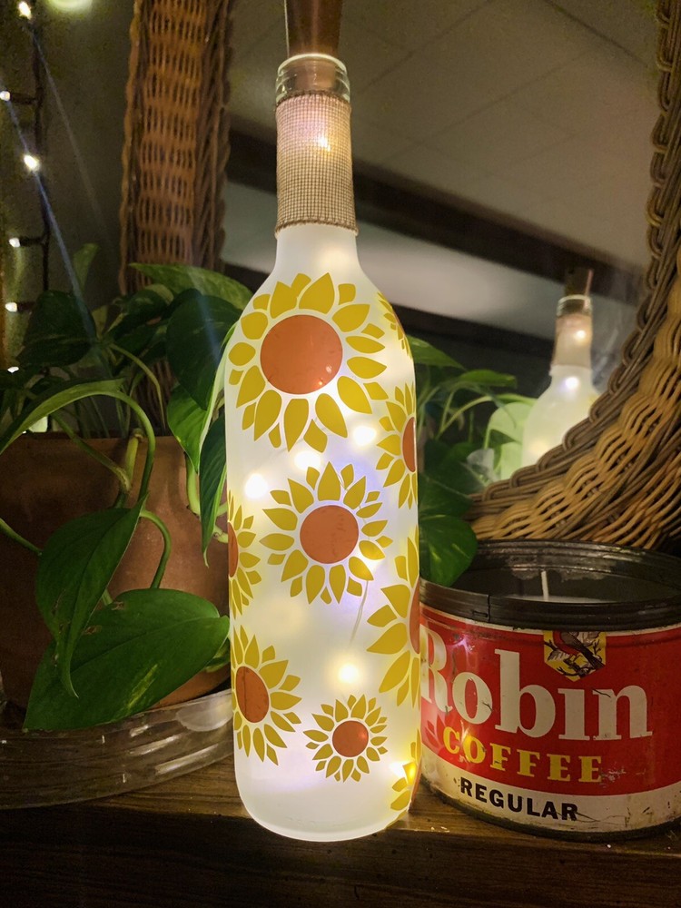 Sunflower Wine Bottle Light Sunflower Decor