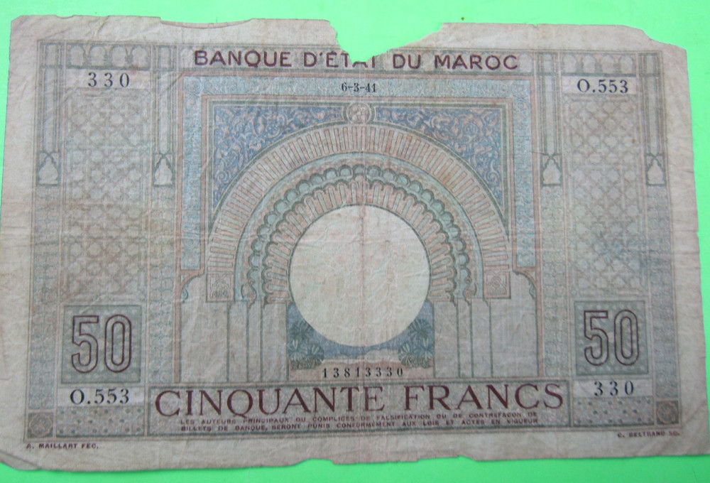 MOROCCO, 50 FRANCS, P#21, 1941