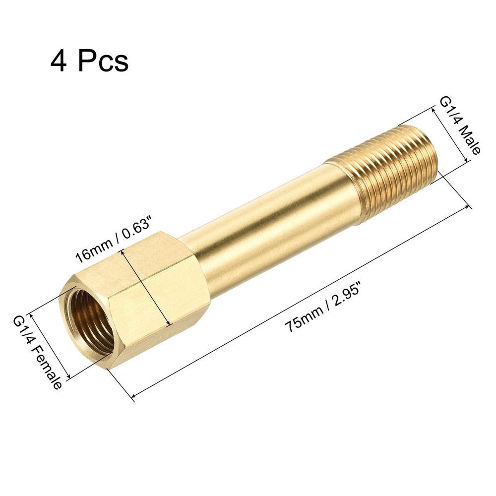 Brass Pipe Fitting G1/4 Adapter 75mm Extension Connector Hex Coupling 4 Pack