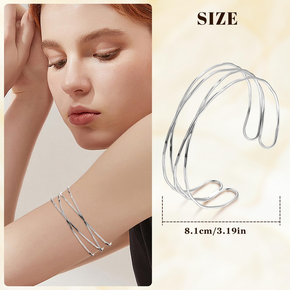NICEIGHT 3Pcs Arm Cuff for Women Open Upper Bangle Silver-Style1