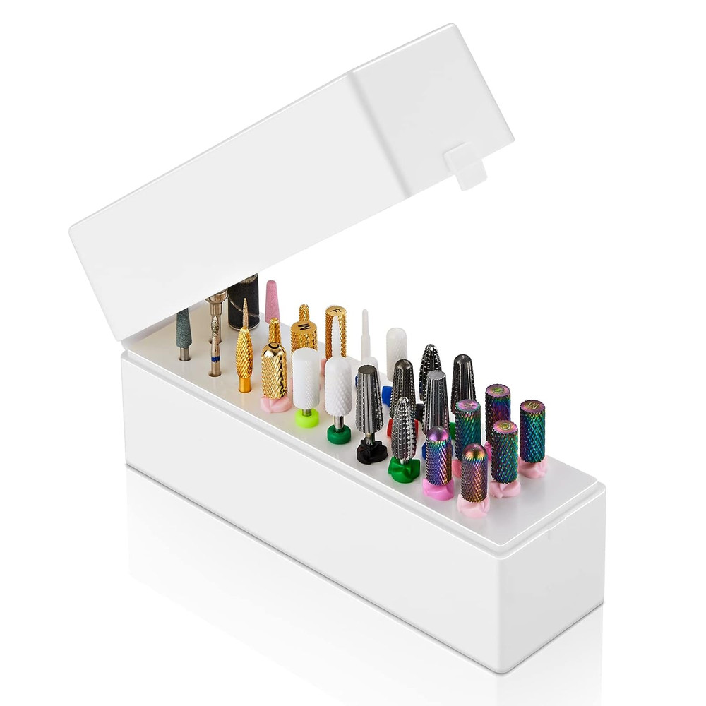 Nail Drill Bits Holder,Dustproof Stand Displayer Organizer Container Case 30 Hol