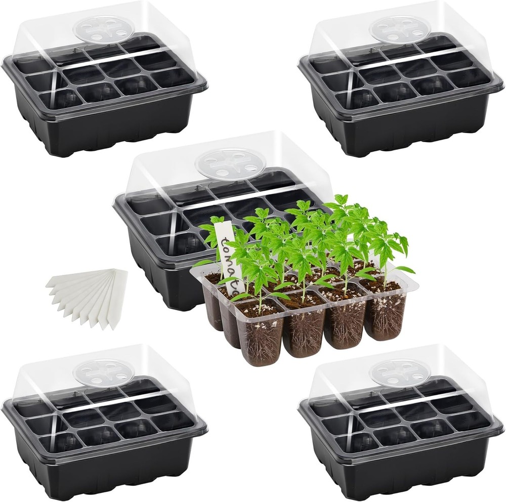 Versatile 5-Pack Seedling Trays with Adjustable Vents & Labeling for Seed Growth
