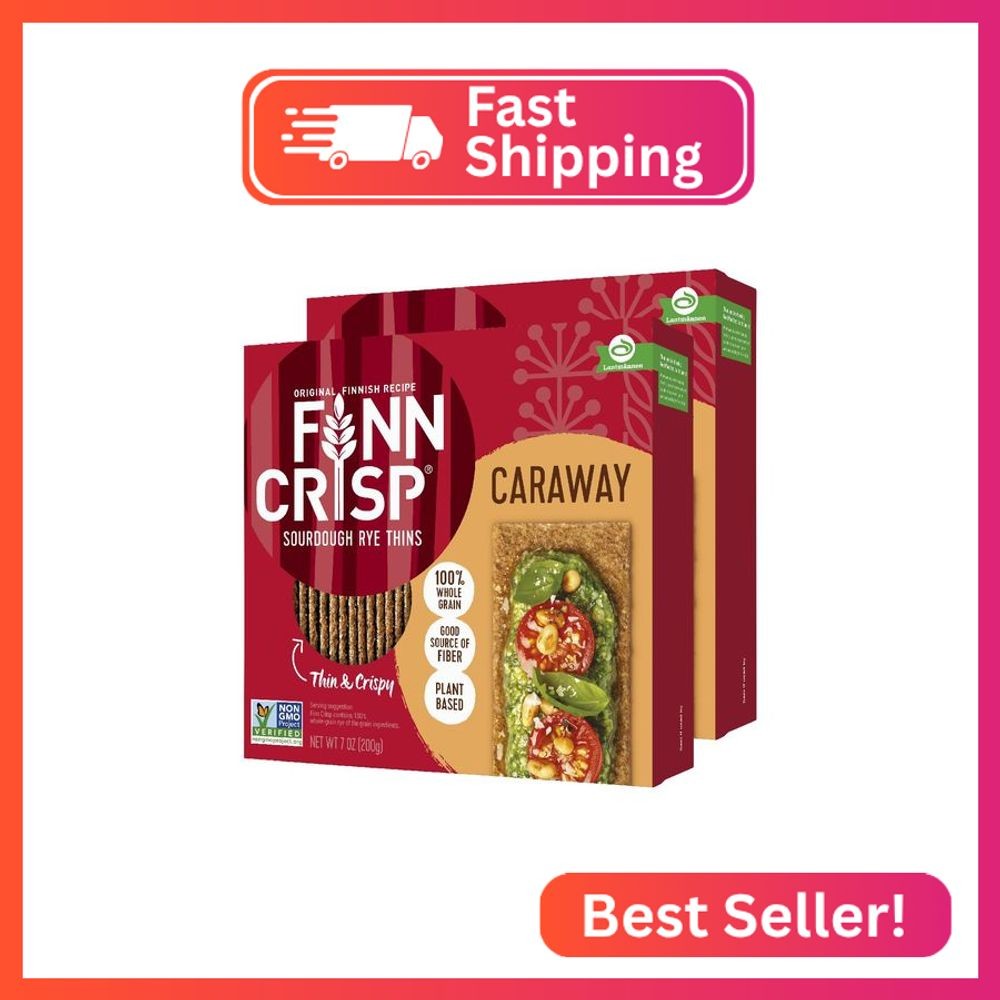 Finn Crisps Rye Crispbread with Caraway 7oz | Thin, Crispy Rye Flatbreads with C
