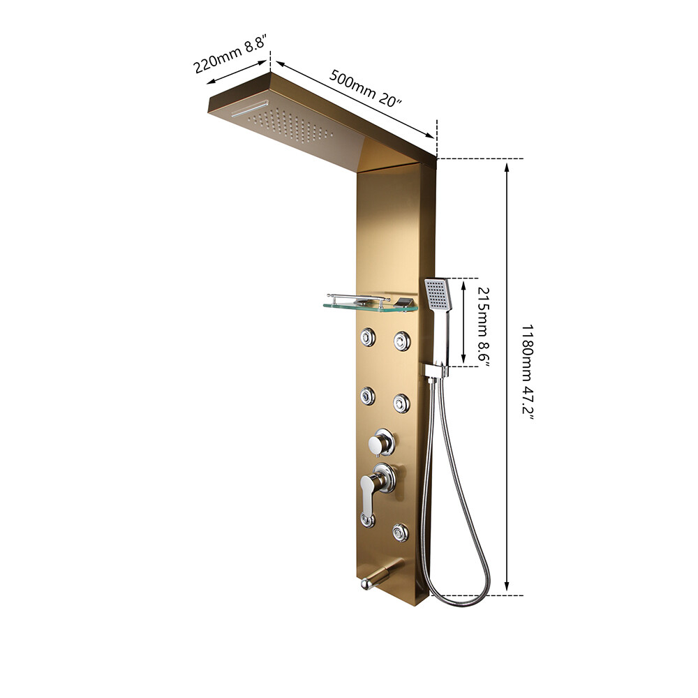 Temperature Digital Display Shower Panel Body Massage System Jet Tower W/ Shelf