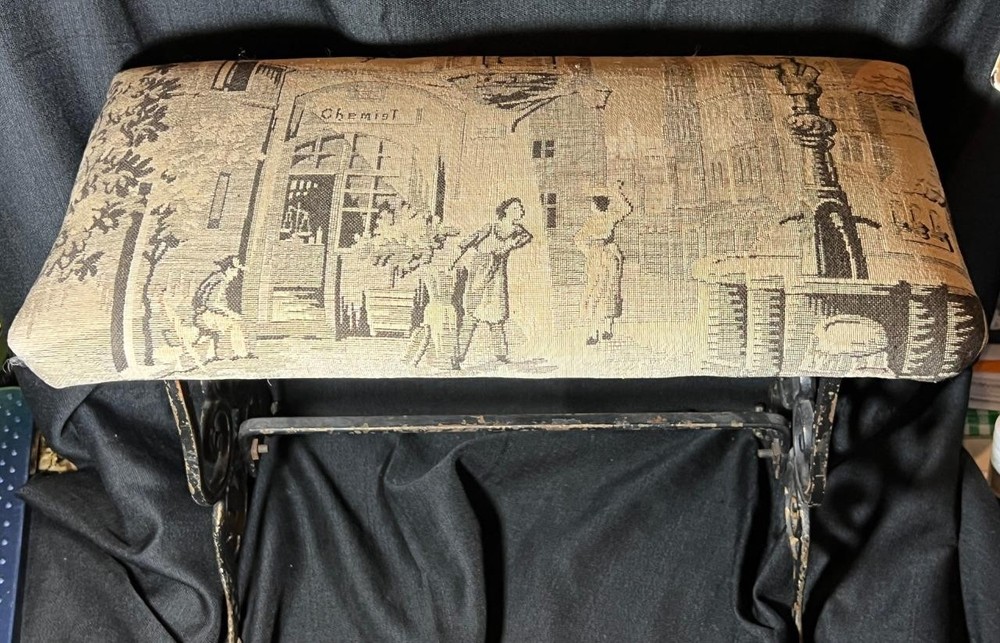 Antique Old Cast Iron Vanity Dressing Table Rectangular Bench Cloth Tapestry Top
