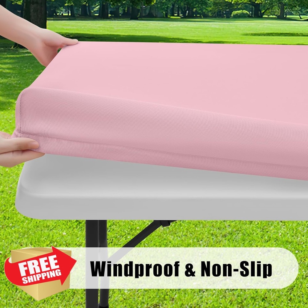 Smiry 6pc Picnic Table Cloth, 30"x96" Rectangular, Pink, Waterproof