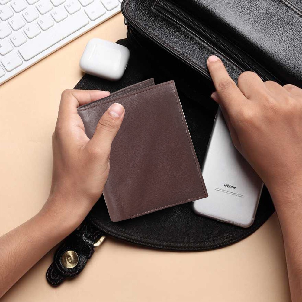 Mens Antitheft RFID Blocking Real Leather Wallet Credit Cardholder Bifold Purse
