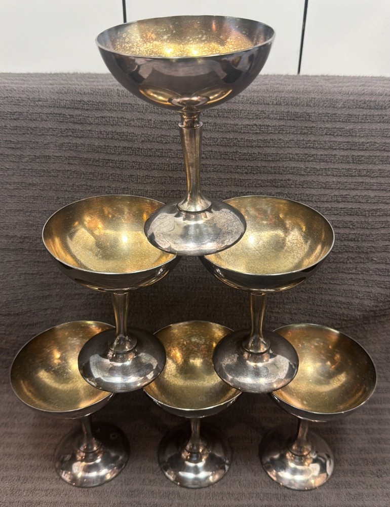‘BENEDICT E.P.N.S.B.M.M.’ 1219 Silver Plate Gold Washed Interior Goblets 6 Piece