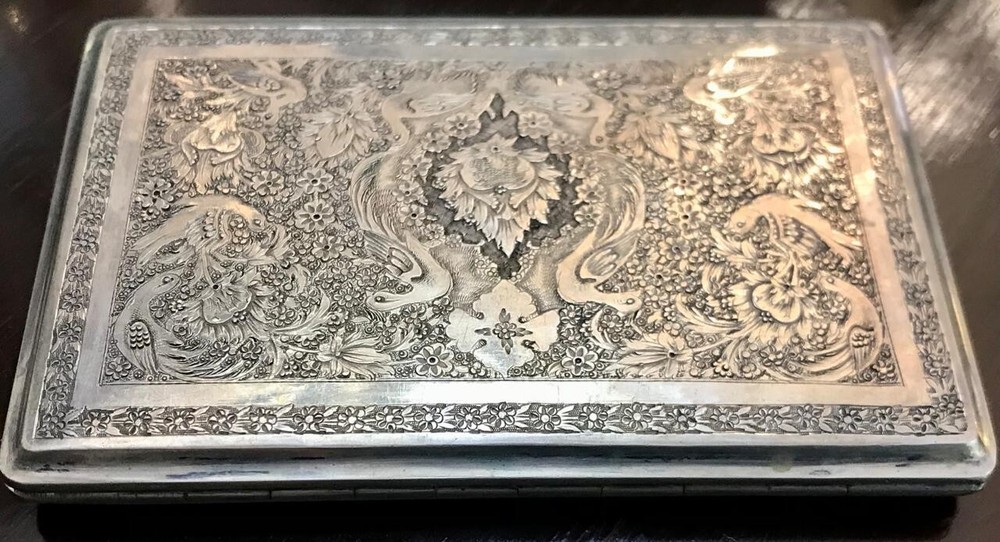 antique Persian sterling silver cigarette case, heavy solid