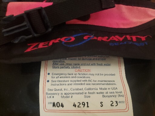 SeaQuest Zero Gravity Bouyancy Compensator BC Scuba - Size SMALL S