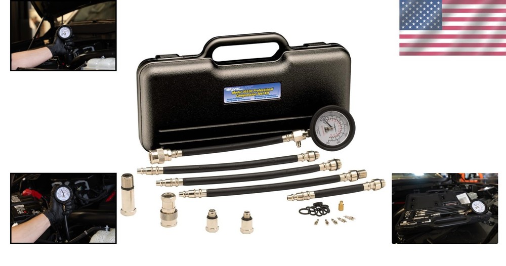 Portable Engine Compression Testing Kit with Quick-Disk Coupler & 300 PSI Gauge