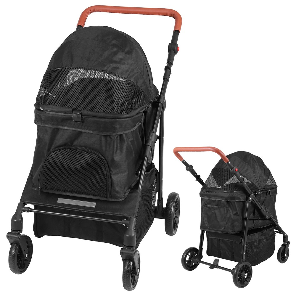 Pet Stroller Adjustable Handle Smooth-Ride Dog Stroller for Small & Medium Dogs
