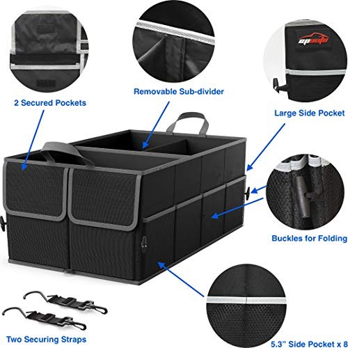 Foldable Car Trunk Organizer with Removable Divider 3-Compartment Black
